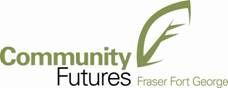 The Community Futures logo, features a drawing of a green leaf and the text "Community Futures - Fraser Fort George"