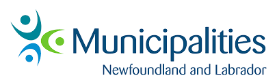 Municipalities Newfoundland and Labrador logo, featuring three organic shapes in dark green, light green, and blue.